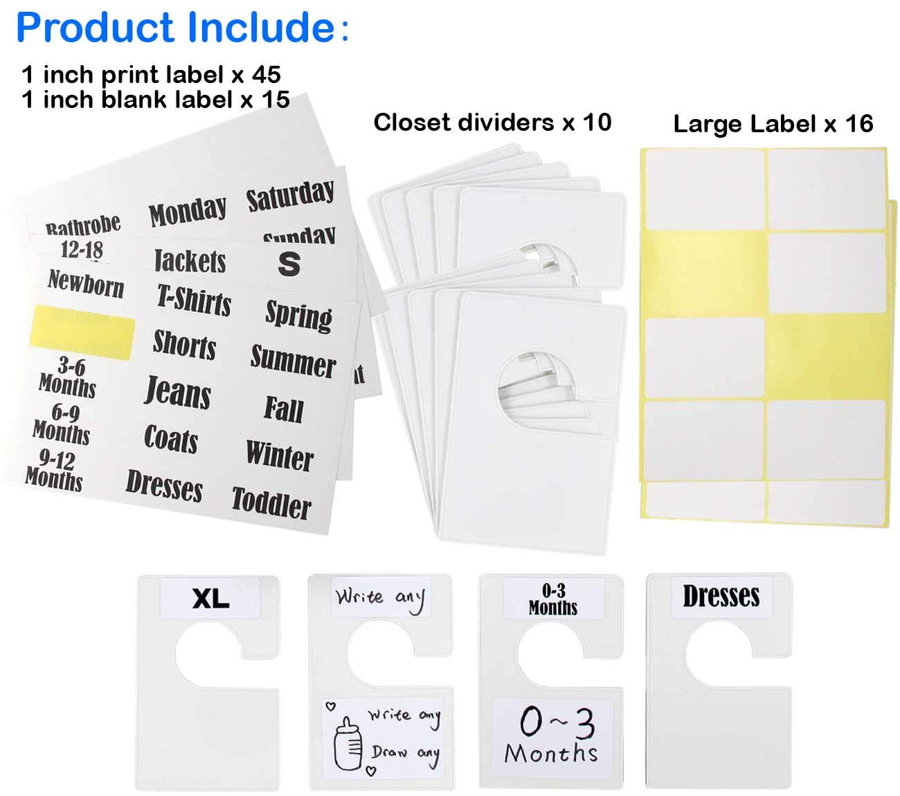 DiriUK 20 Pack Large Closet Clothing Wardrobe Dividers, White Rectangular Closet Organisers Arrange Clothes by Clothing Type Or Age
