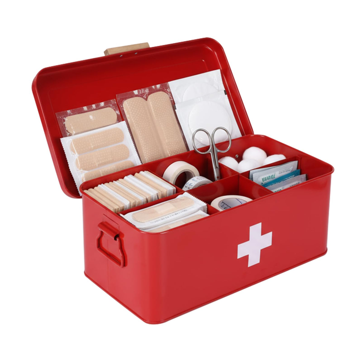 Punorric Medicine Storage Box, Metal First Aid Box with 4 Compartments, Medicine Cabinet Organiser with Handle, Medication Storage for Home, Office,
