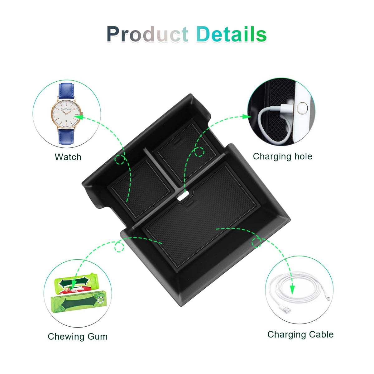 GAFAT Compatible with BYD Atto 3 2025 2024 2023 Centre Console Storage Box, for Yuan Plus Armrest Organiser Shelf with Non-Slip Rubber Mats