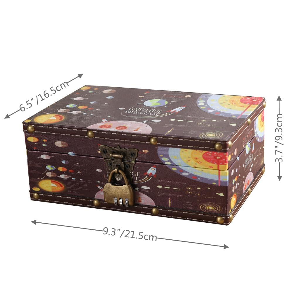 Wood and Leather Treasure Chest with Lid and Lock-Decorative Jewelry Keepsake Storage Box for Kids