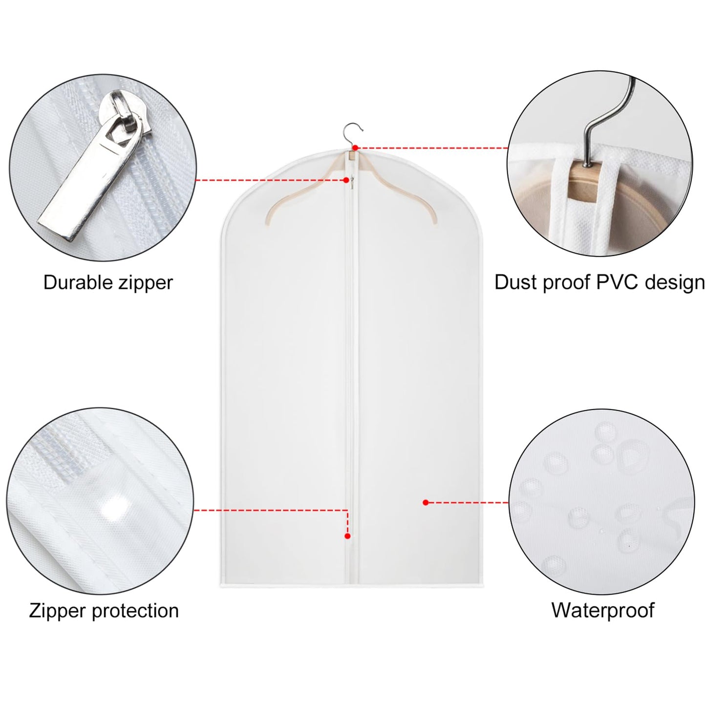 Univivi Suit Bags for Men, 20 Pack Travel Garment Bags, Breathable Clothes Covers Protector Bags, Transparent Waterproof Dustproof Moth Proof Dresses