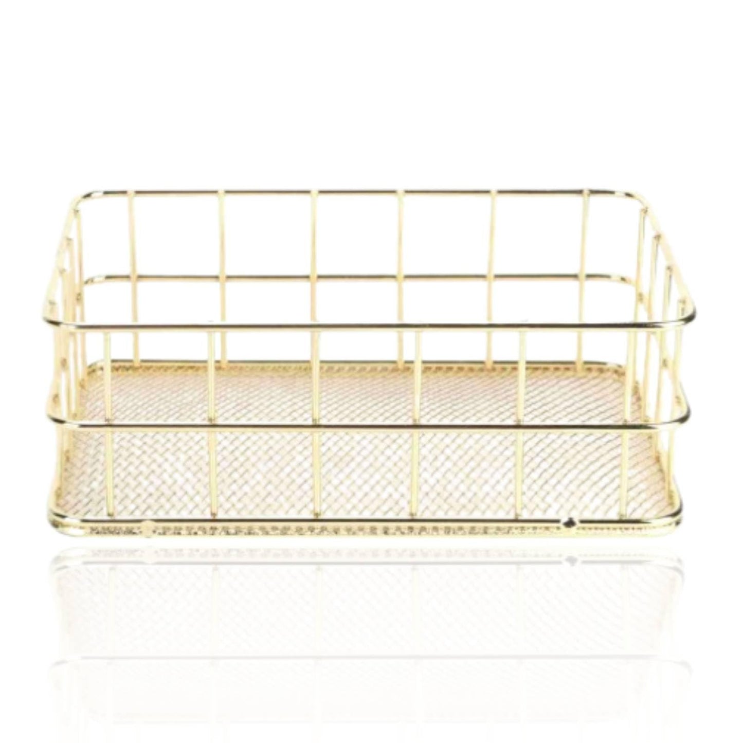 Jwthee Gold Desktop Metal Storage Basket, Small Wire Baskets for Organizing Gold Storage Bins Wire Cabinet Organizer for Kitchen Cabinets, Bathroom