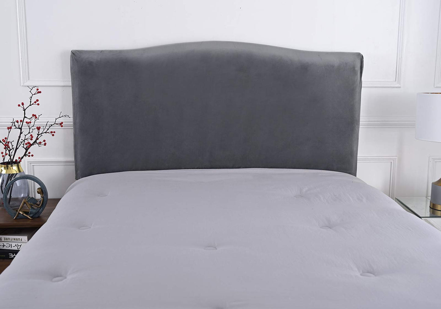 Meigeh Bed Headboard Cover Velvet Headboard Slipcovers Stretch Headboard Protector Headboard Cover for single double king size beds Carbon grey