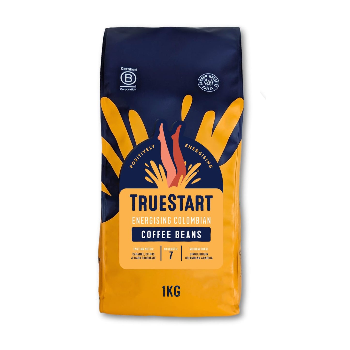 TrueStart Coffee Beans Smooth Energising Colombian 1kg ? Mycotoxin-Free Ground Coffee, Smooth & Sweet Medium Roast Fresh Espresso Beans, Single Origin