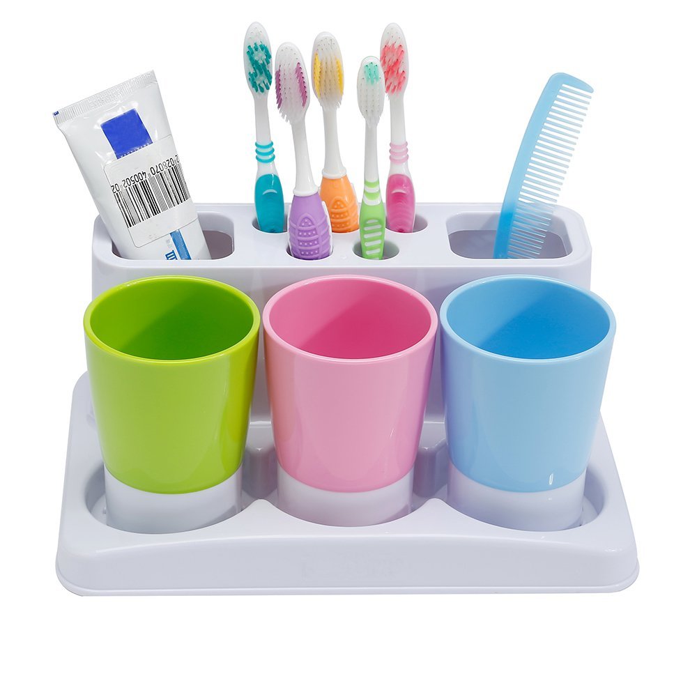 Eslite Bathroom Toothbrush Toothpaste Stand Holder Plastic Storage Rack Box Set