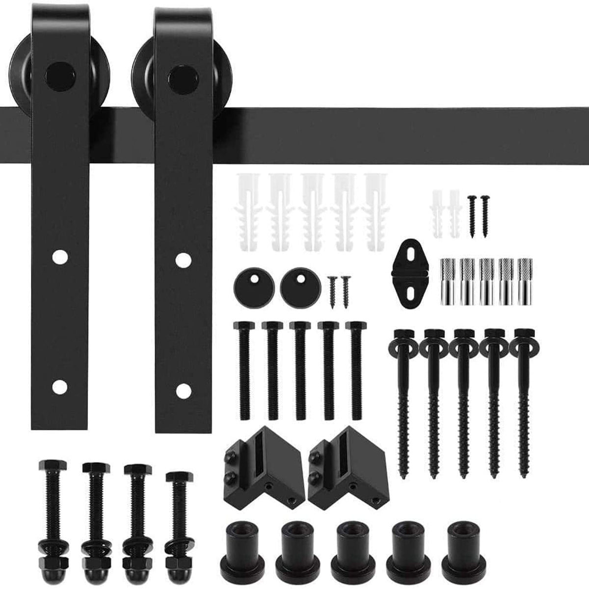 Sliding Barn Door Hardware Kit, Heavy Duty Carbon Steel J-Shape Hangers, Smooth & Quiet Rolling Track Rail System for Single Wooden Door, Fits 35-45mm