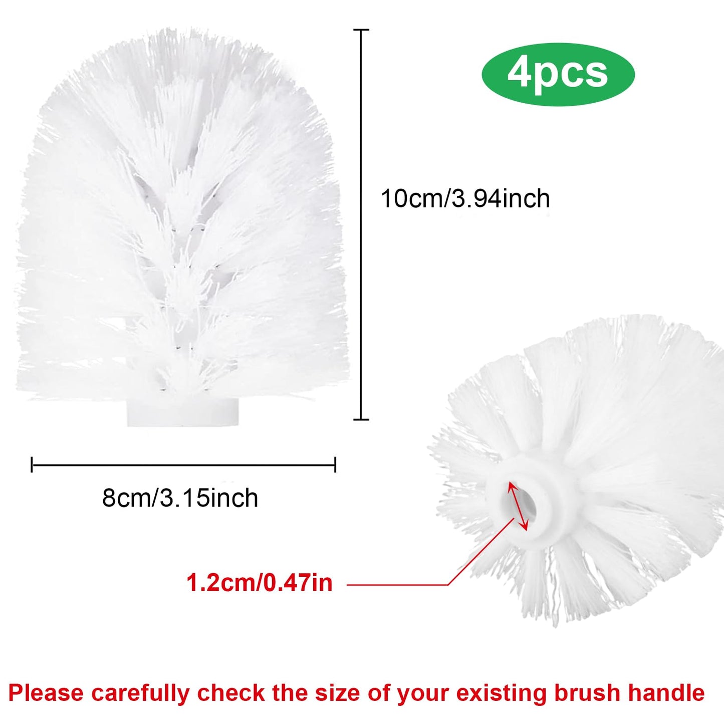 Skibetfo 4pcs Replacement Toilet Brush Head White Antibacterial Toilet Brush Replacement Head Screw On 12mm Thread Port Toilet Cleaning Brushes Head