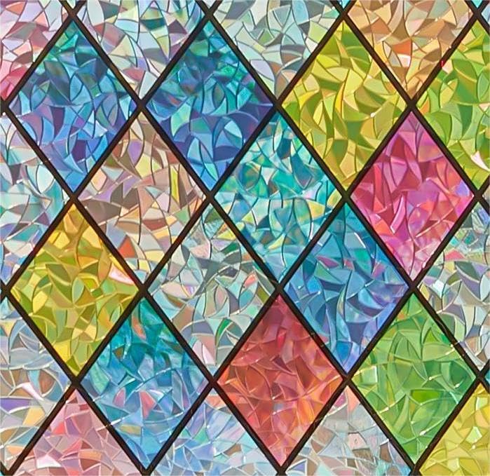 Lifetree Stained Glass Window Film: 3D Rainbow Window Film Privacy self Adhesive No Glue Window Privacy Film Crescent Patterned Vinyl Film UV Blocking