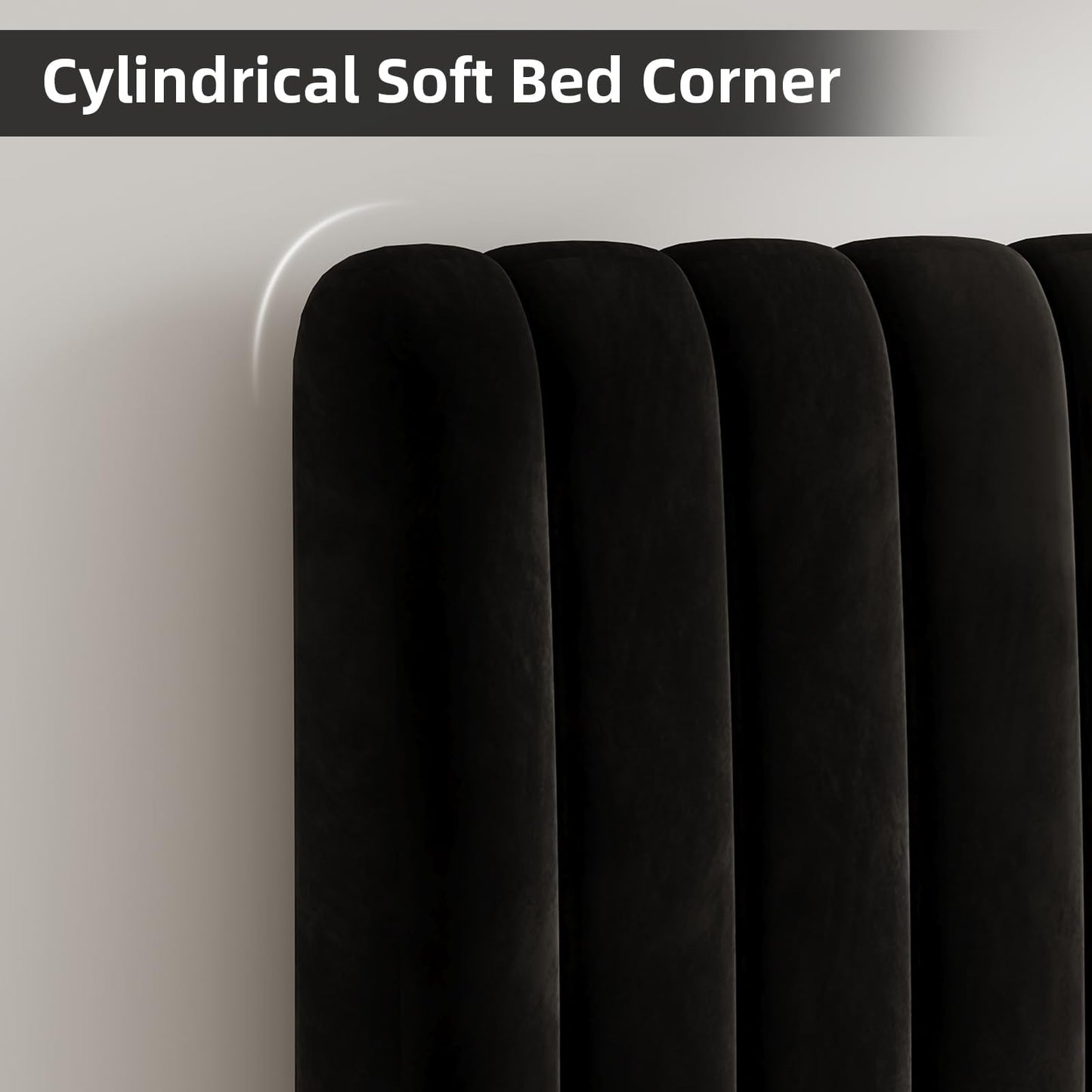 HOMBCK Single Bed Frame, 90 x 190 cm, Upholstered Bed with Velvet Headboard, Adjustable Height, Wooden Slat Support, No Box Spring Needed, Black