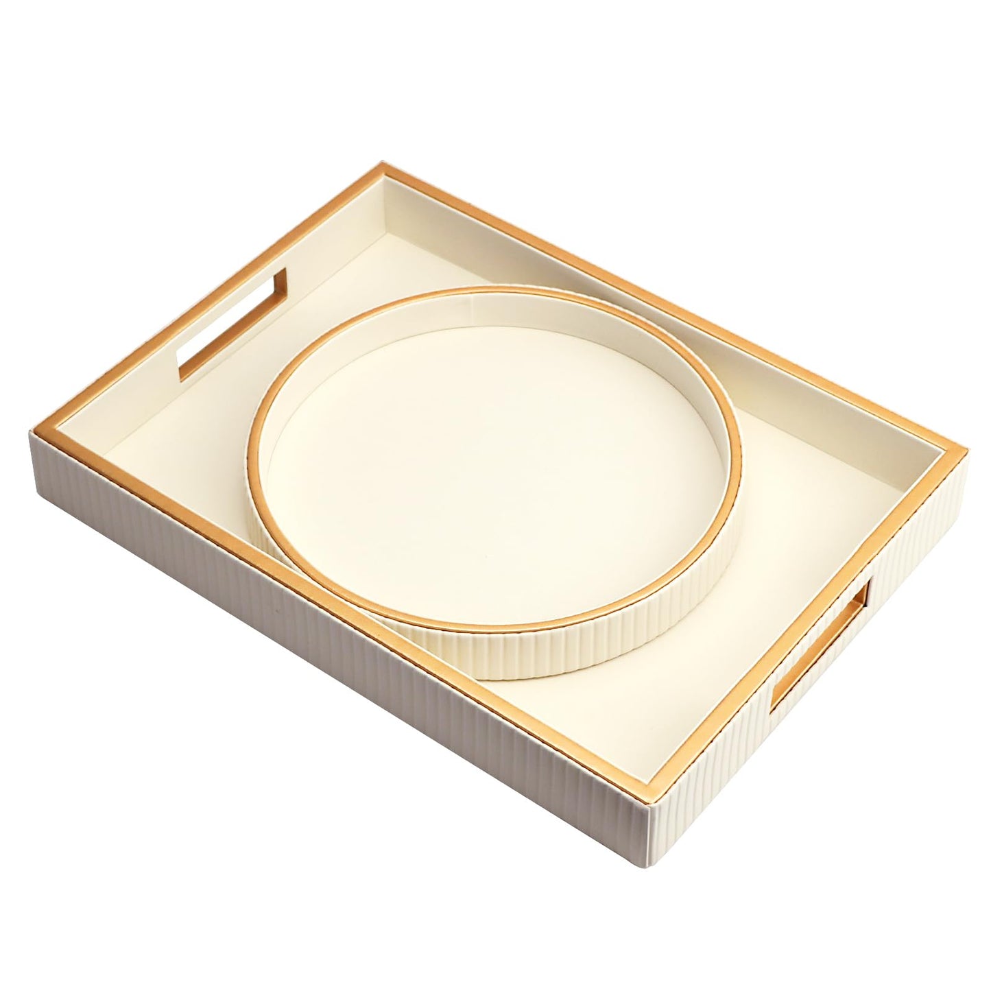 SANZIE Leather Tray Desktop Storage Organizer - Premium Serving & Decorative Tray for Sundries, Cosmetics, Phone, Wallet & Cutlery (White Holder with