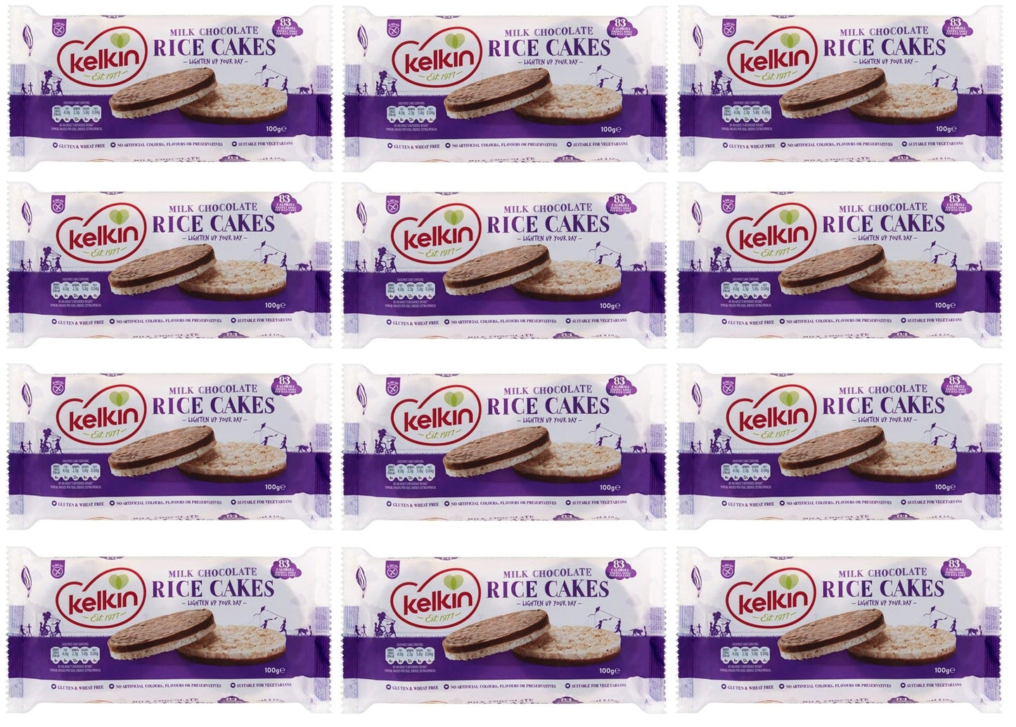 12 x Kelkin Milk Chocolate Rice Cakes 100G