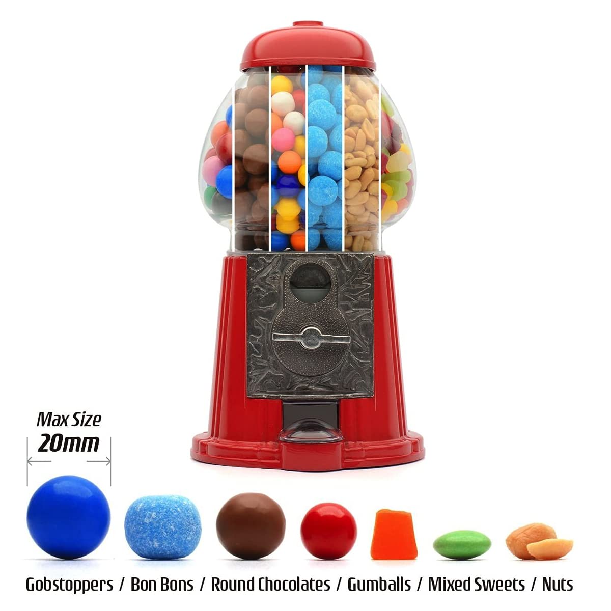 CKB LTD Large Gumball Machine Retro Sweet Dispenser Storage Piggy Bank Money Box Coin Operated Saver H28cm Red (Large Size 28 x 15.3 x 16.5cm)