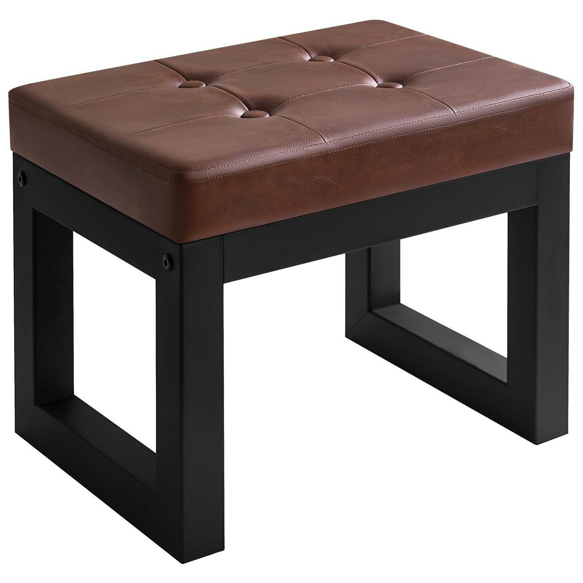IBUYKE 16 Inch Small Foot Stool Ottoman, Rectangle PU Faux Leather Foot Rest with Padded Seat and Metal Legs