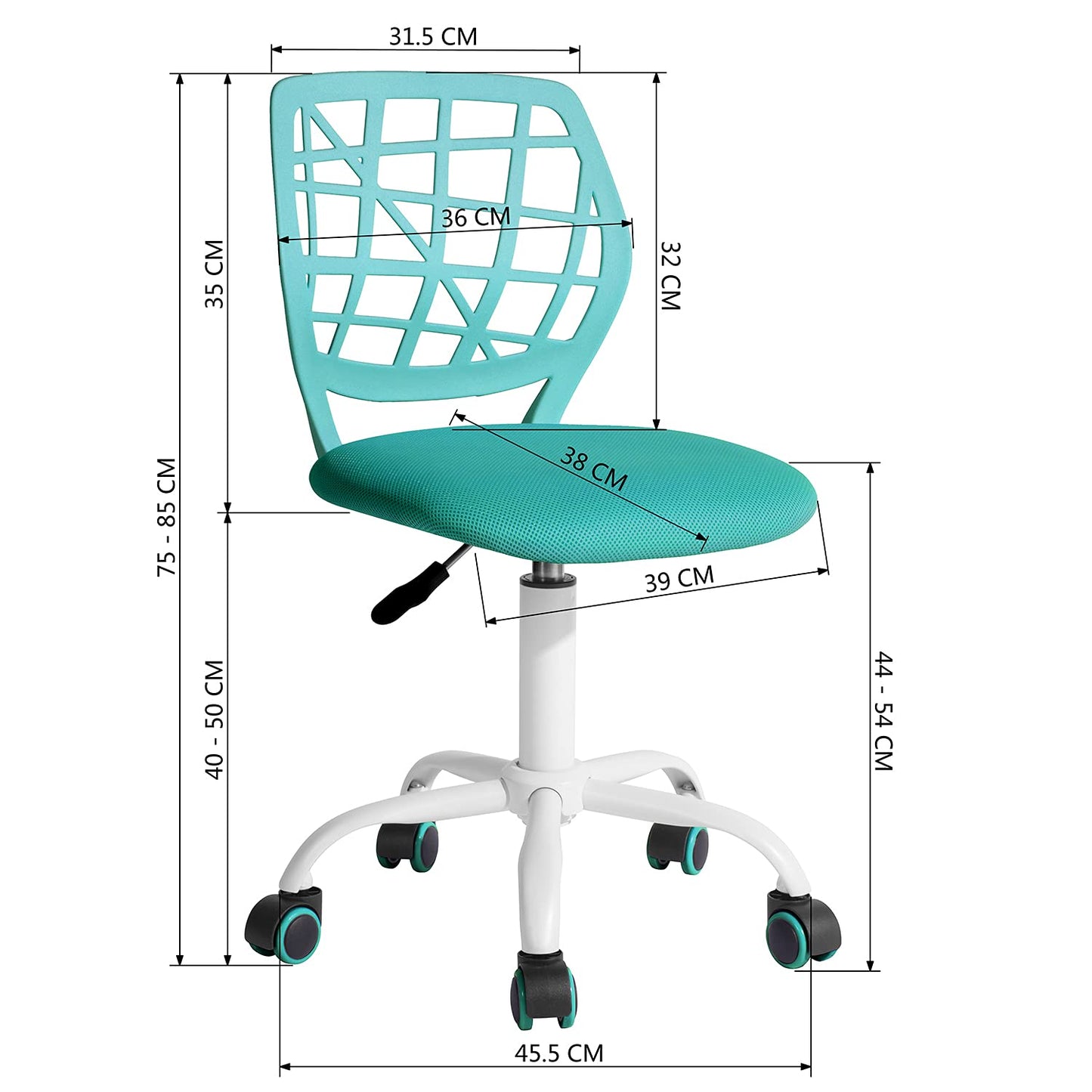 Homy Casa Desk Chair Linen Fabric Seat Ergonomic Swivel Task Chair without Armrest Adjustable Height Office Chair Home Office for Kids Teens, Aqua I