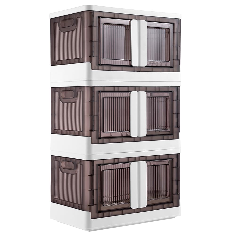 BAKAJI 45 Litre Plastic Double Opening Storage Box Foldable Space Saving Storage Box with Wheels Stackable for Clothes Toys Books DVD Capacity 45