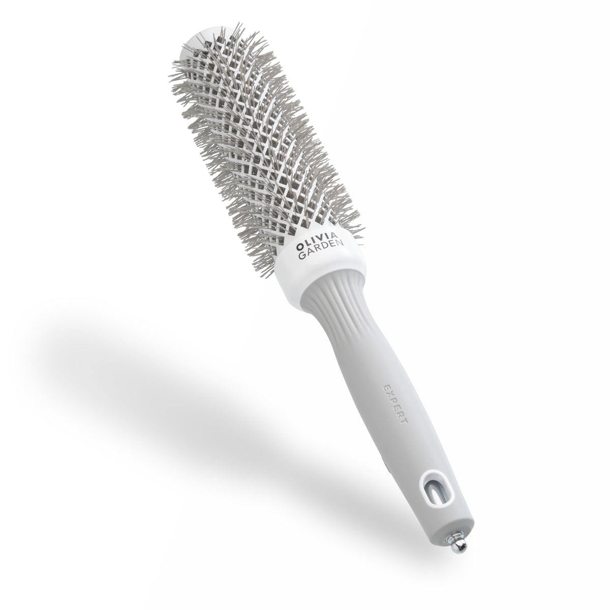 Olivia Garden Expert Blowout Speed ? White & Grey - 35 - Ceramic Coated Round Brush with Extra Long Barrel for 25% Faster Blowouts