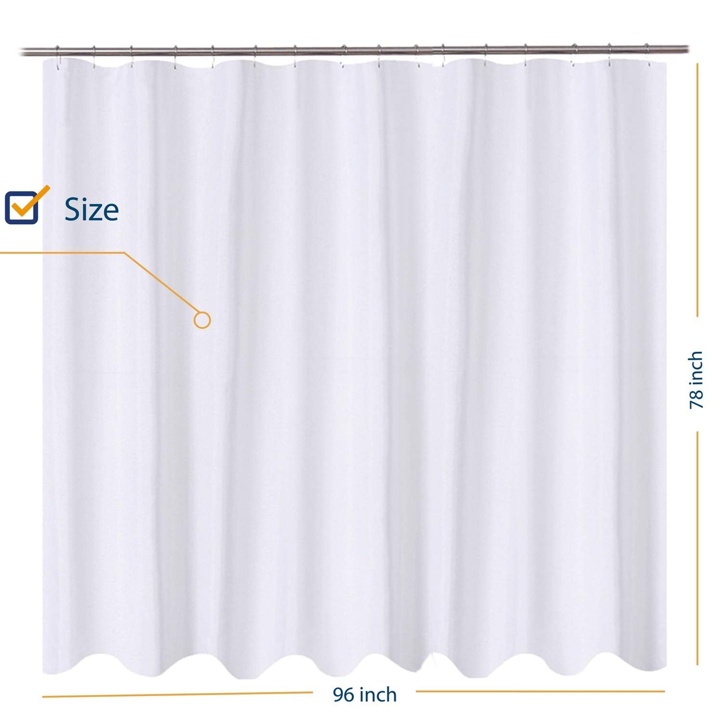 N&Y HOME Fabric Shower Curtain Liner 96 x 78 inch XL Size, Hotel Quality, Washable, Water Repellent, White Bathroom Curtains with Grommets, 96x78