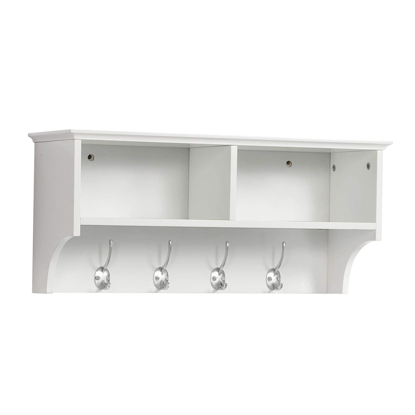 Yaheetech Wall Mounted Coat Rack with Hooks & Storage Shelves, White