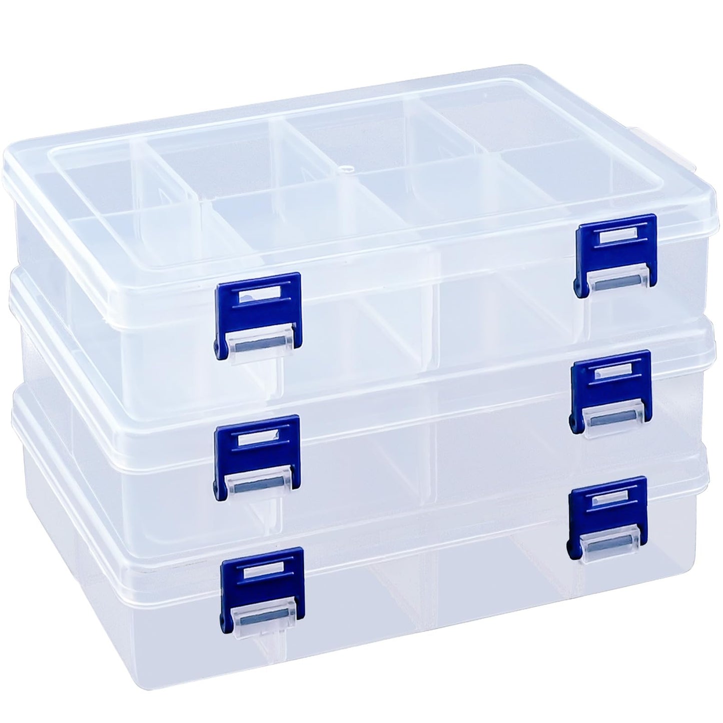 3Pcs Clear Craft Storage Boxes, Adjustable Dividers 8 Grids Plastic Tiered Organiser Diamond Embroidery Box