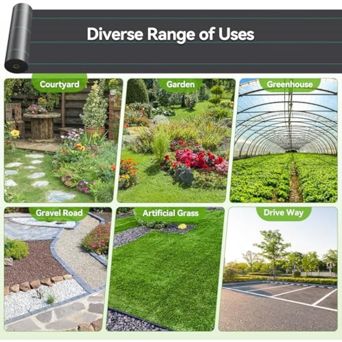 iropro 3m x 10m Heavy Duty Weed Control Membrane Garden Weed Barrier Fabric for Landscaping Driveway Gravel Artificial Grass Lawn Underlay Black Woven Roll Ground Cover