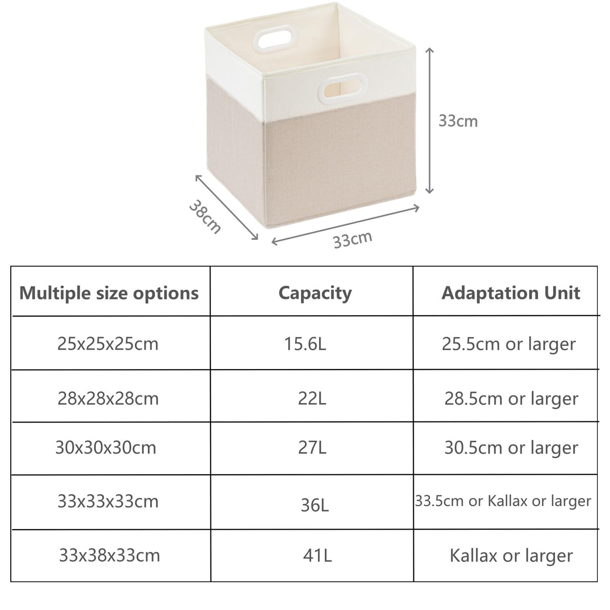 SOCOHOME Fabric Cube Storage Boxes,33x38x33cm Foldable Storage Baskets for Shelf Nursery Closet(Light beige/White, Set of 4)