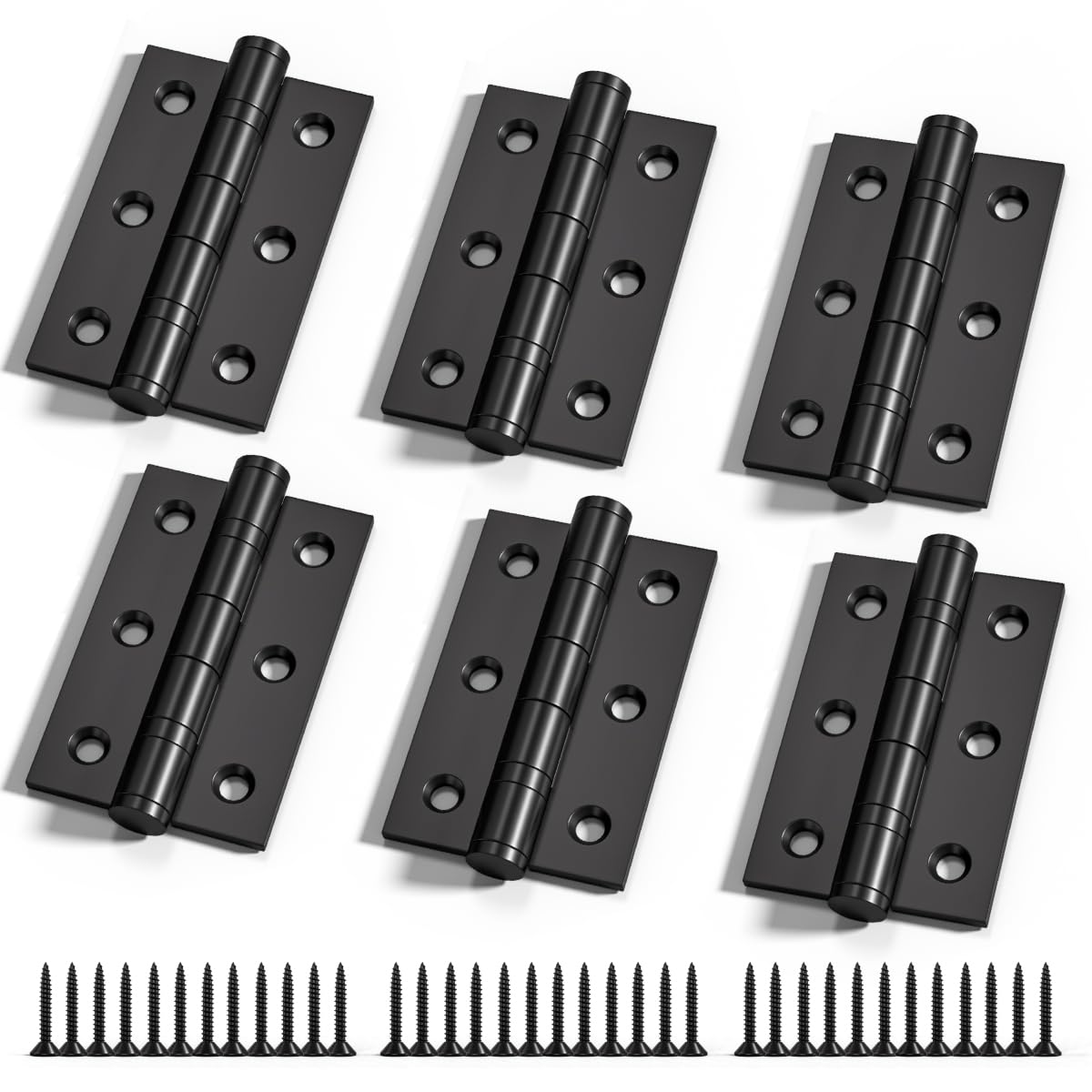 Bwintech 3 Pairs 75 x 50 x 2.0mm(3 inch) Matt Black Steel Fireproof Inner Door Hinge, Square Corners, Ball Bearing Hinge for Residential and
