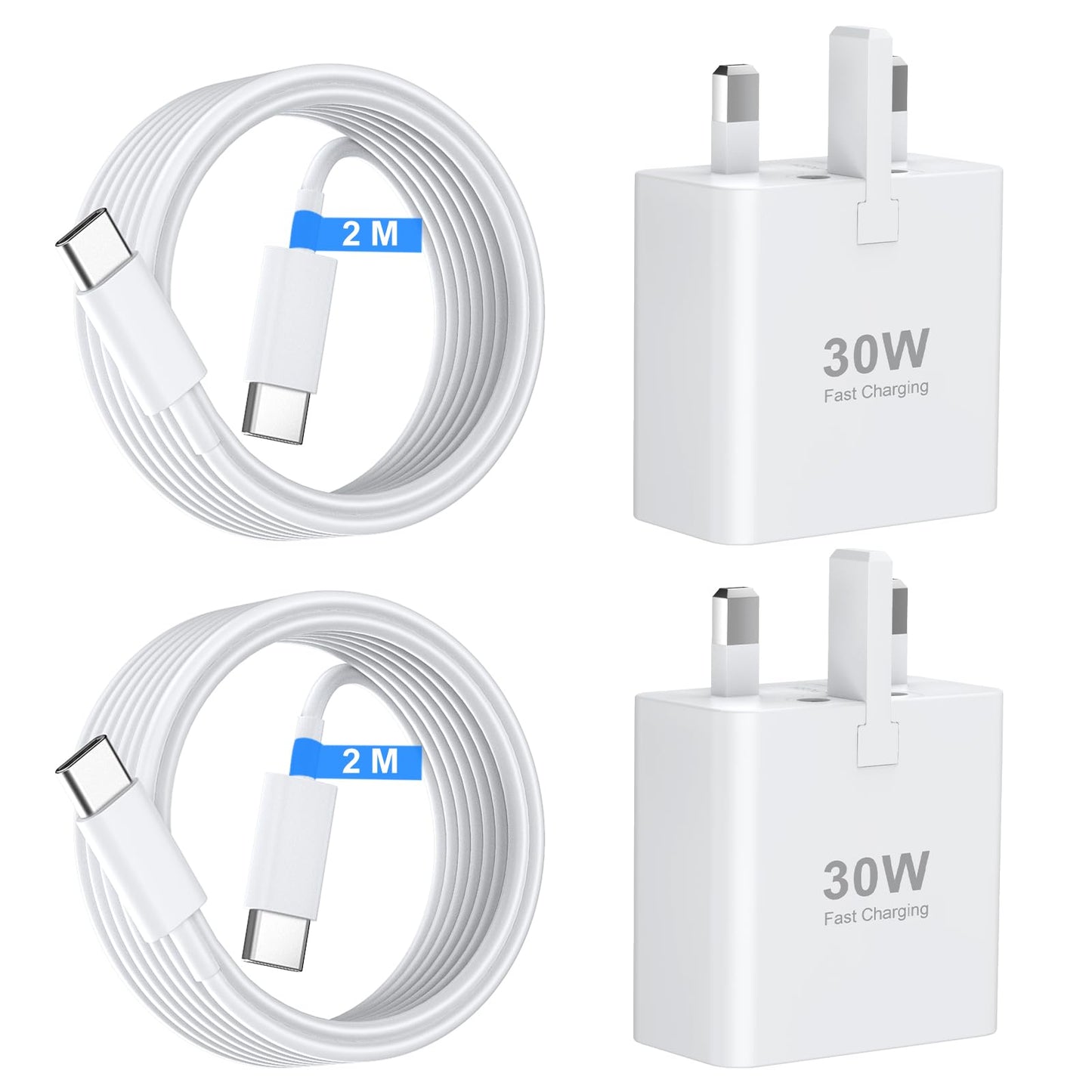 USB C Charger for iPhone 17 16 15 Charger 30W Fast Charger USB C Plug and Cables, 2 Pack Type C UK Wall Super Charge Phone Power Adapter for iPhone