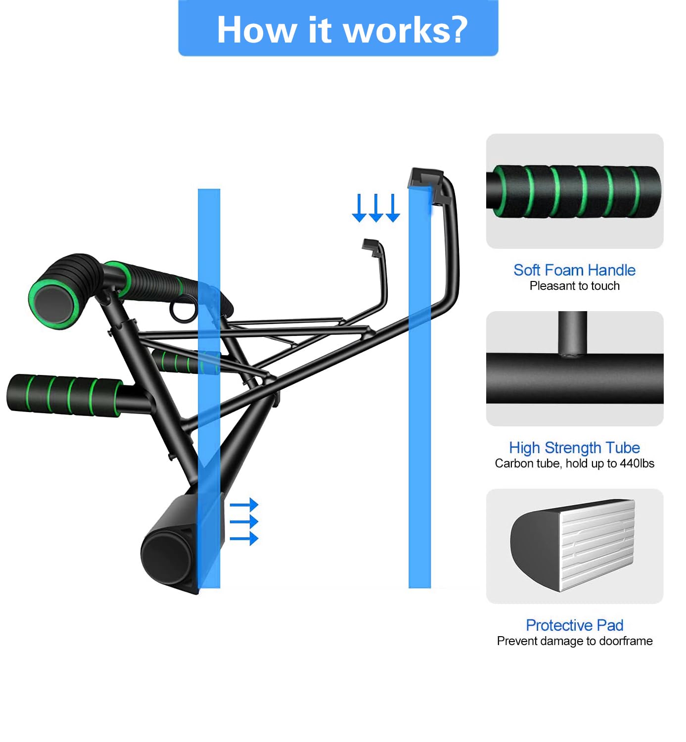 Pull Up Bar Doorway Fitness Chin-Up Bar Frame for Home Gym Exercise with Shortened Handle Bar Training Straps Set
