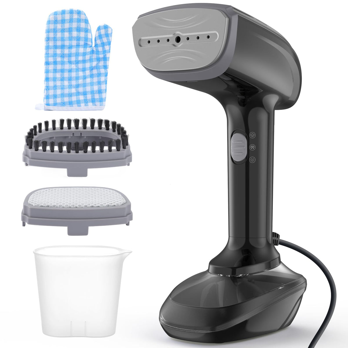 Powerful Handheld Fabric Steamer - 1800W with Fast Ceramic Heat-Up Plate, 2-in-1 Ironing & Wrinkle Remover, Steam Nozzle, Lint Brush - Black, 220V