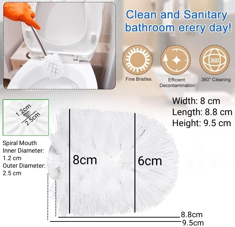 FIGFYOU 6 Pcs Replacement Toilet Brush Head, Easy Screw-On Universal Toilet Cleaning Brushes Head Loose Toilet Brush Head White Brush Head with