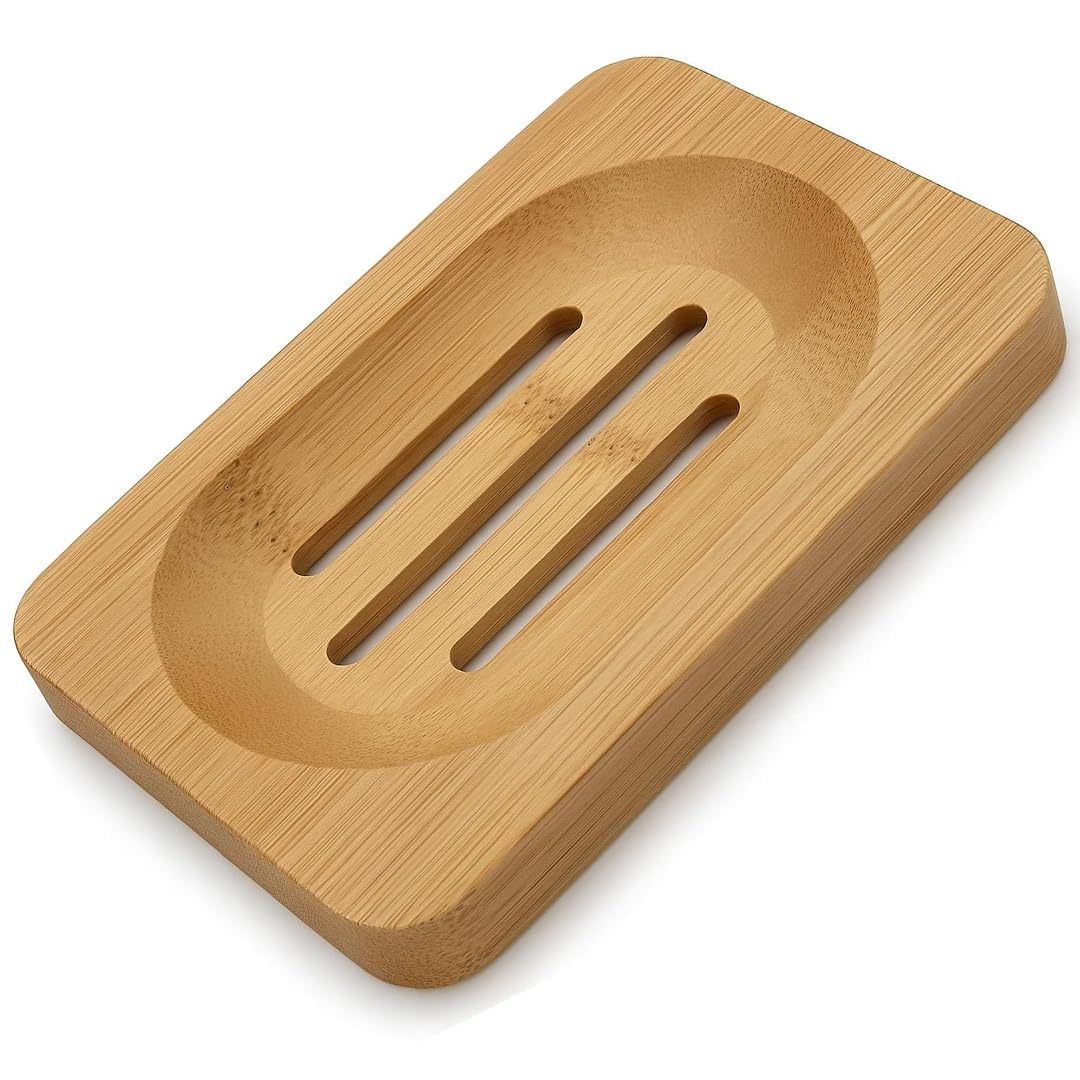 Kandid Rectangle Bamboo Soap Dish – Eco-Friendly Draining Soap Holder for Bathroom & Kitchen – Natural Bamboo Soap Tray for Sinks