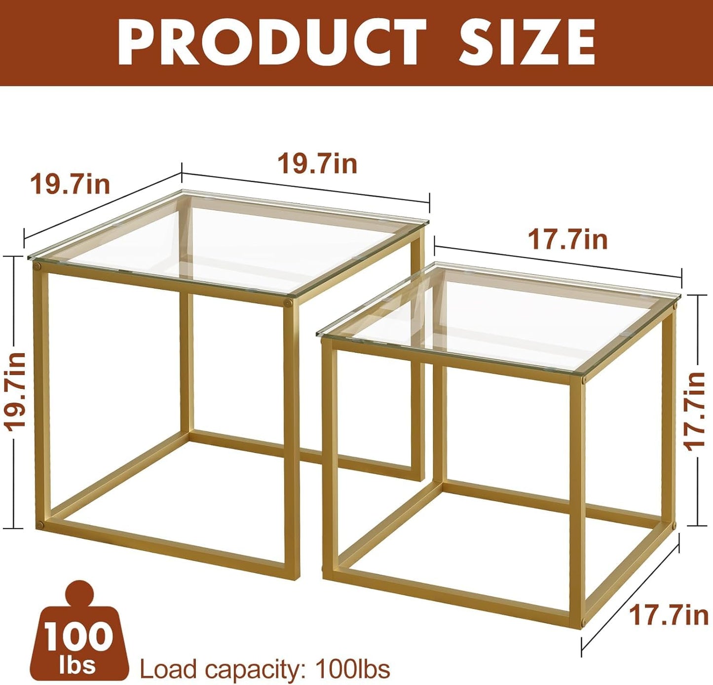 Huhote Nesting Tables, Set of 2 End Table, Coffee Tables, Glass Side Table