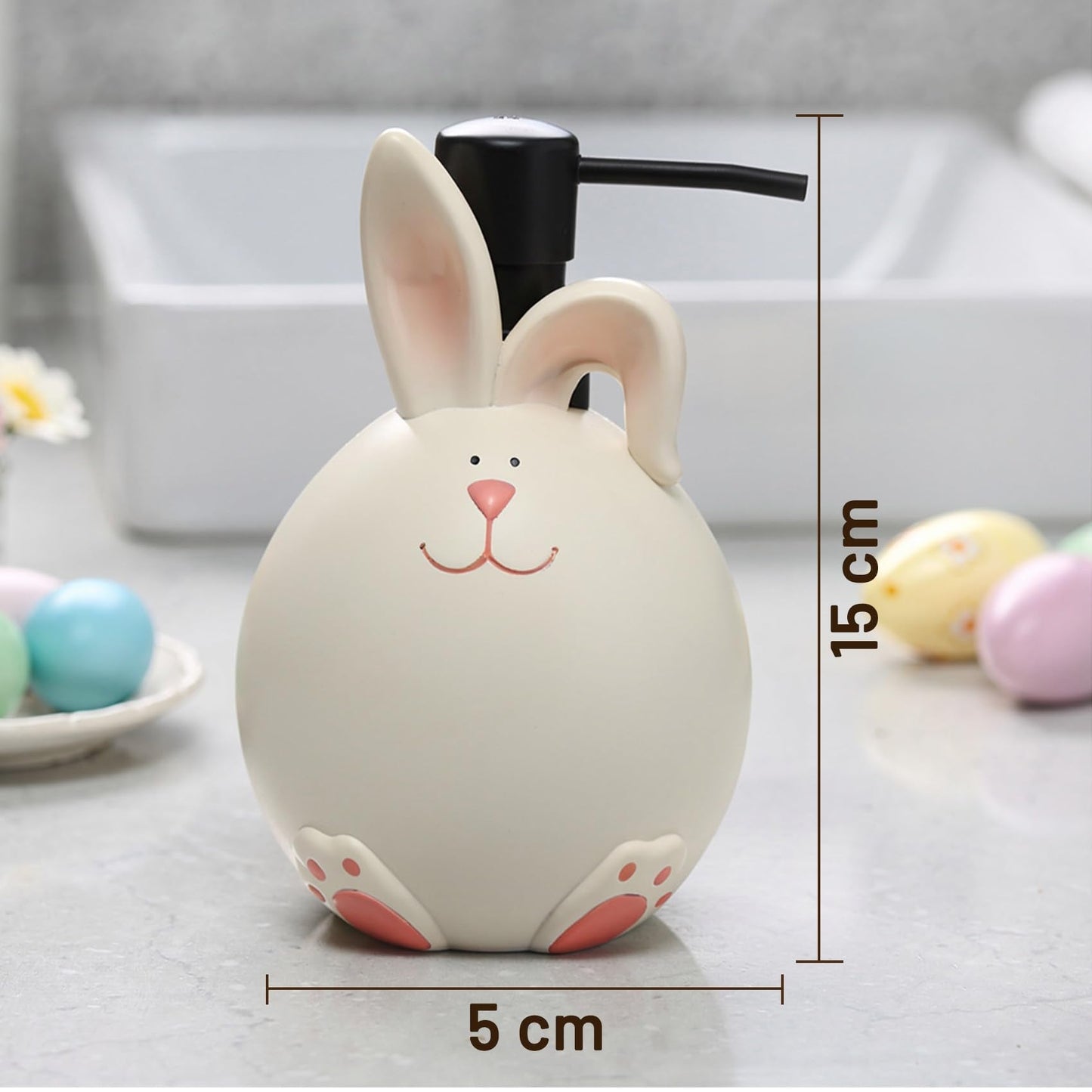 Blissilk 500ml Chubby Rabbit Design Resin Cute Soap Dispenser Refillable Liquid Soap Dispenser with Easy Pump