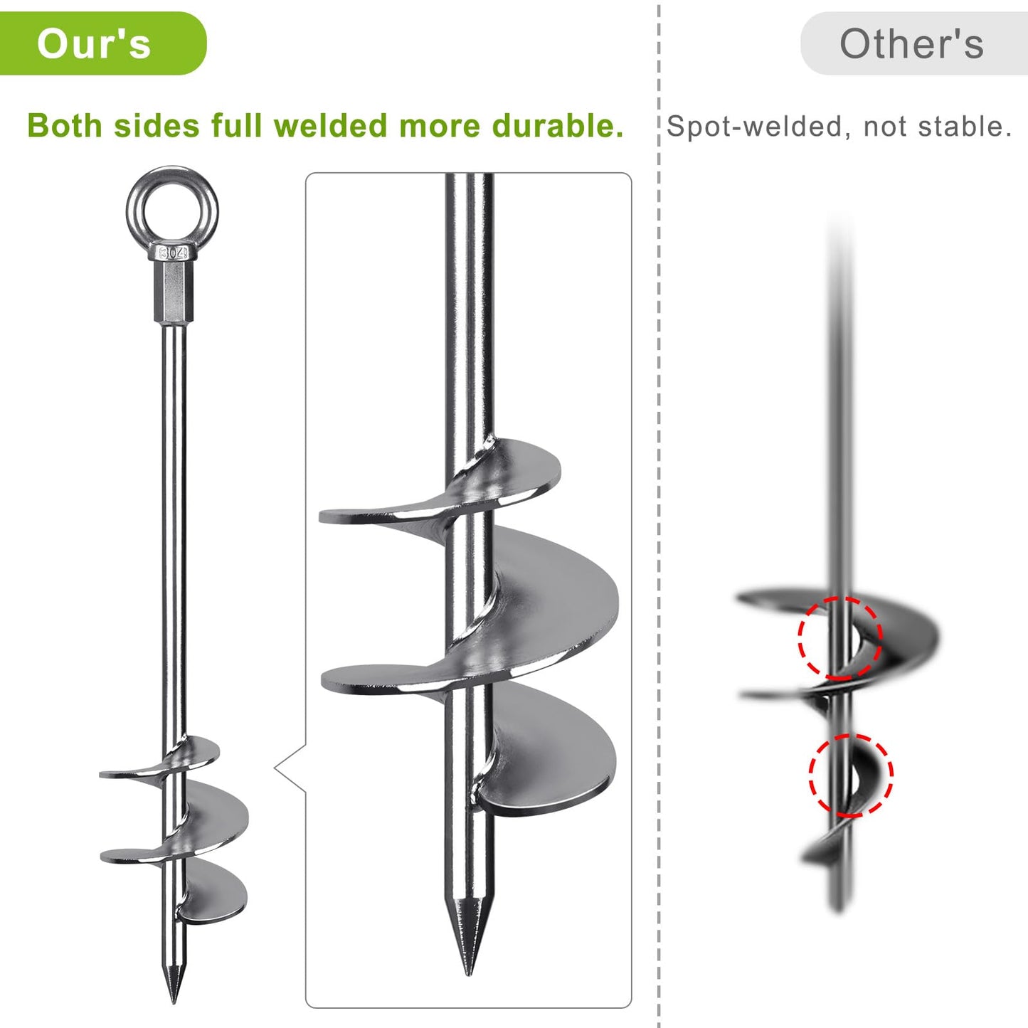 Insaga Tent Peg, 76cm Heavy Duty Ground Anchor Large Metal Earth Stake Spiral Blade Screw in Trampolines Spike for Swing Set/Camping/Shed/Dog/Carport