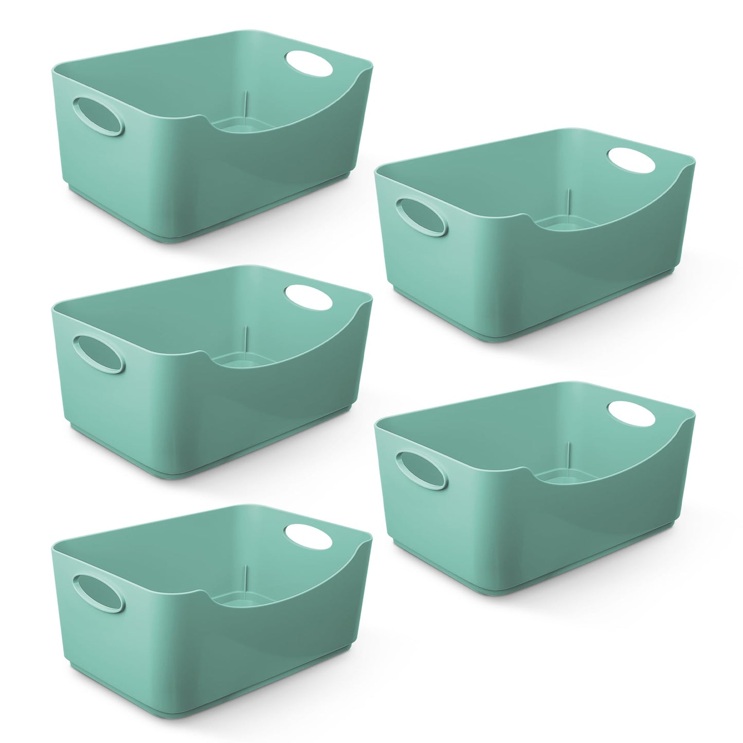 KEPLIN 5 Pack Plastic Storage Baskets with Handles, BPA-Free Dishwasher Safe Organiser Boxes for Kitchen, Bathroom, Pantry, Shelves & Drawers