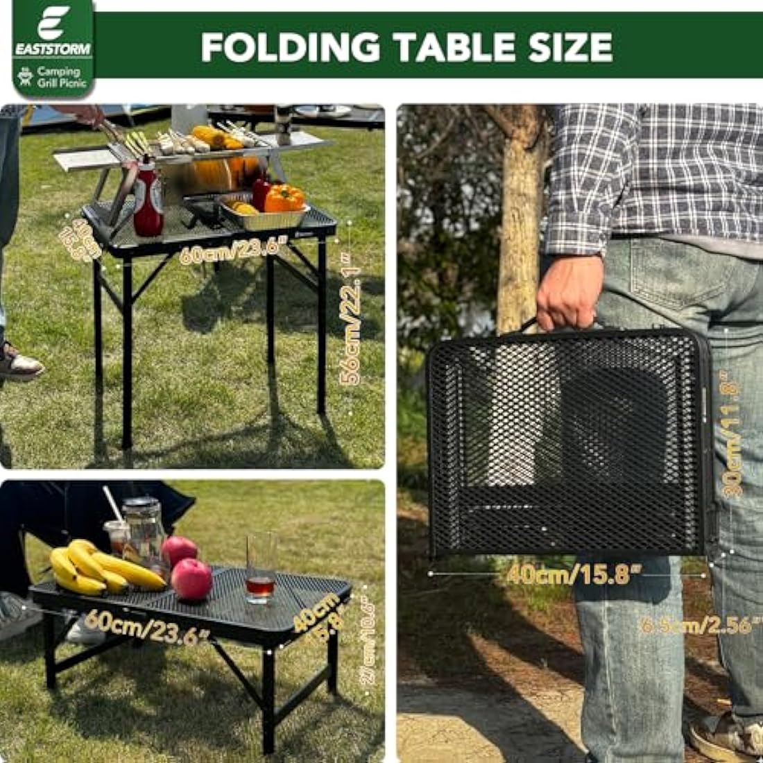 E EASTSTORM Camping BBQ Table Outdoor Folding Picnic Table 23.6”x 15.7”- Portable, Compact & Foldable for Easy Storage - Great for Picnic, Garden, Patio, Dining, Party, Market