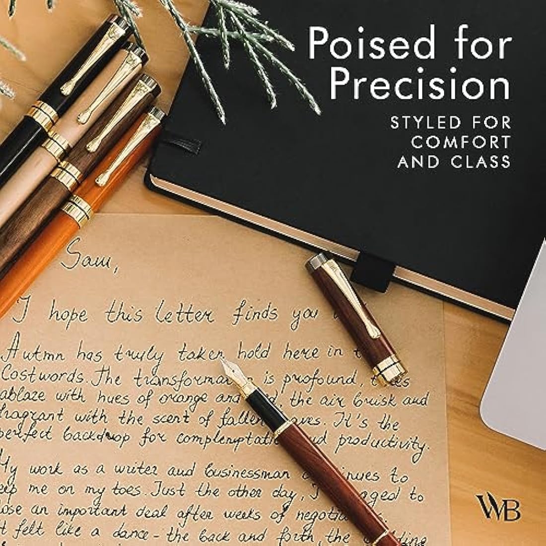 Wordsworth & Black Fountain Pen Set, Luxury Bamboo Wood - Medium Nib, Gift Case; Includes 6 Ink Cartridges, Ink Refill Converter -Journaling, Calligraphy; Drawing, Smooth Writing [Rosewood]