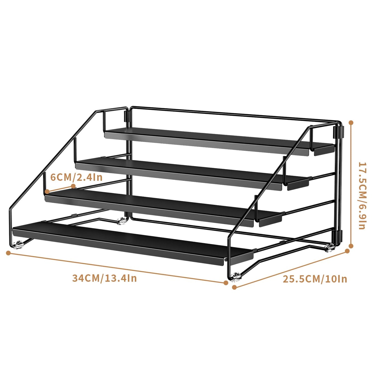 ZDDLOINP 4-Tier Spice Rack for Inside Cupboard, Kitchen Countertop Spice Rack, Depth Adjustable Spice Racks Organiser for Counter, Cupboard, Pantry