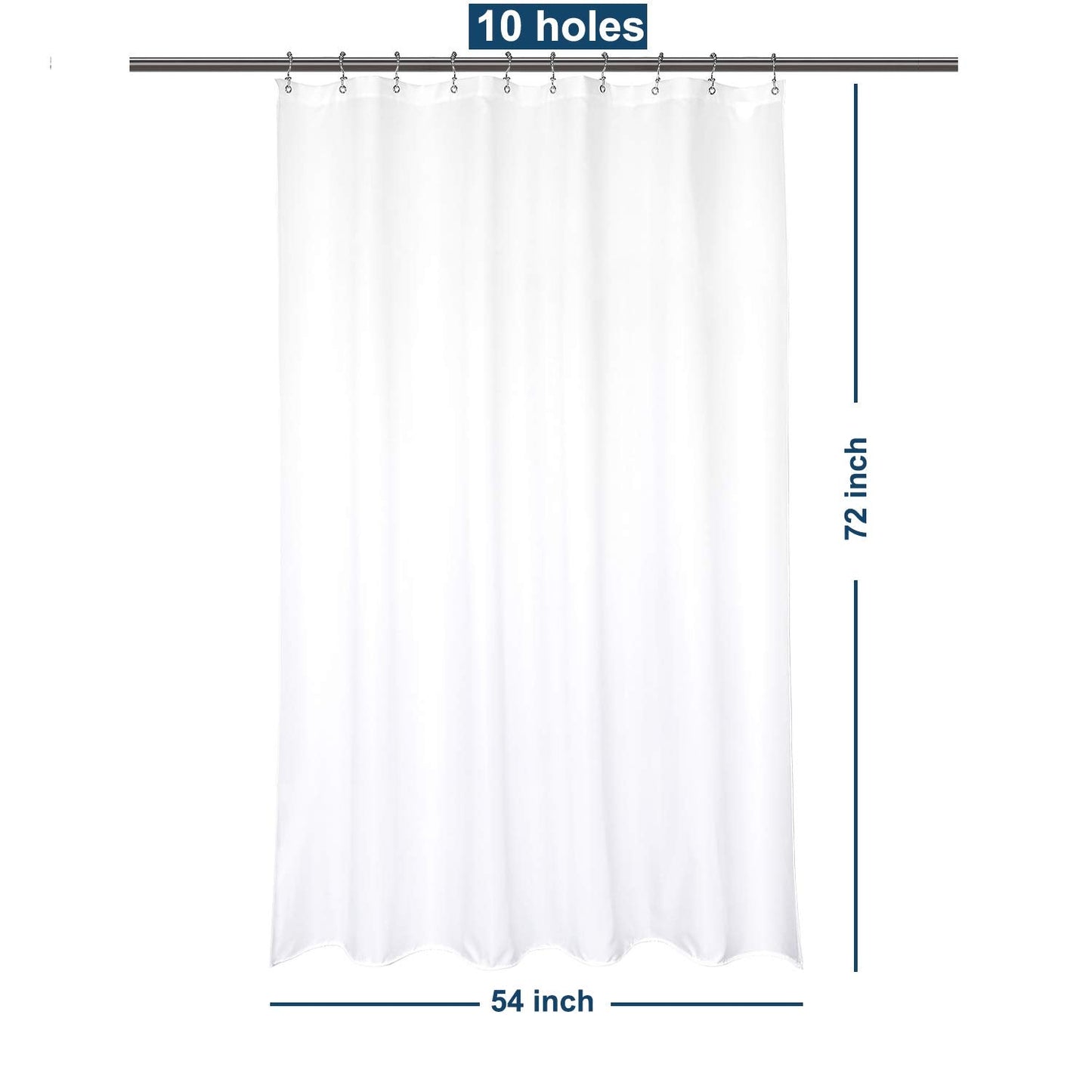 Barossa Design Waterproof Fabric Stall Shower Curtain Liner 54" W x 72" H - Hotel Quality, Machine Washable, White Shower Liner for Bath Tub, 54x72