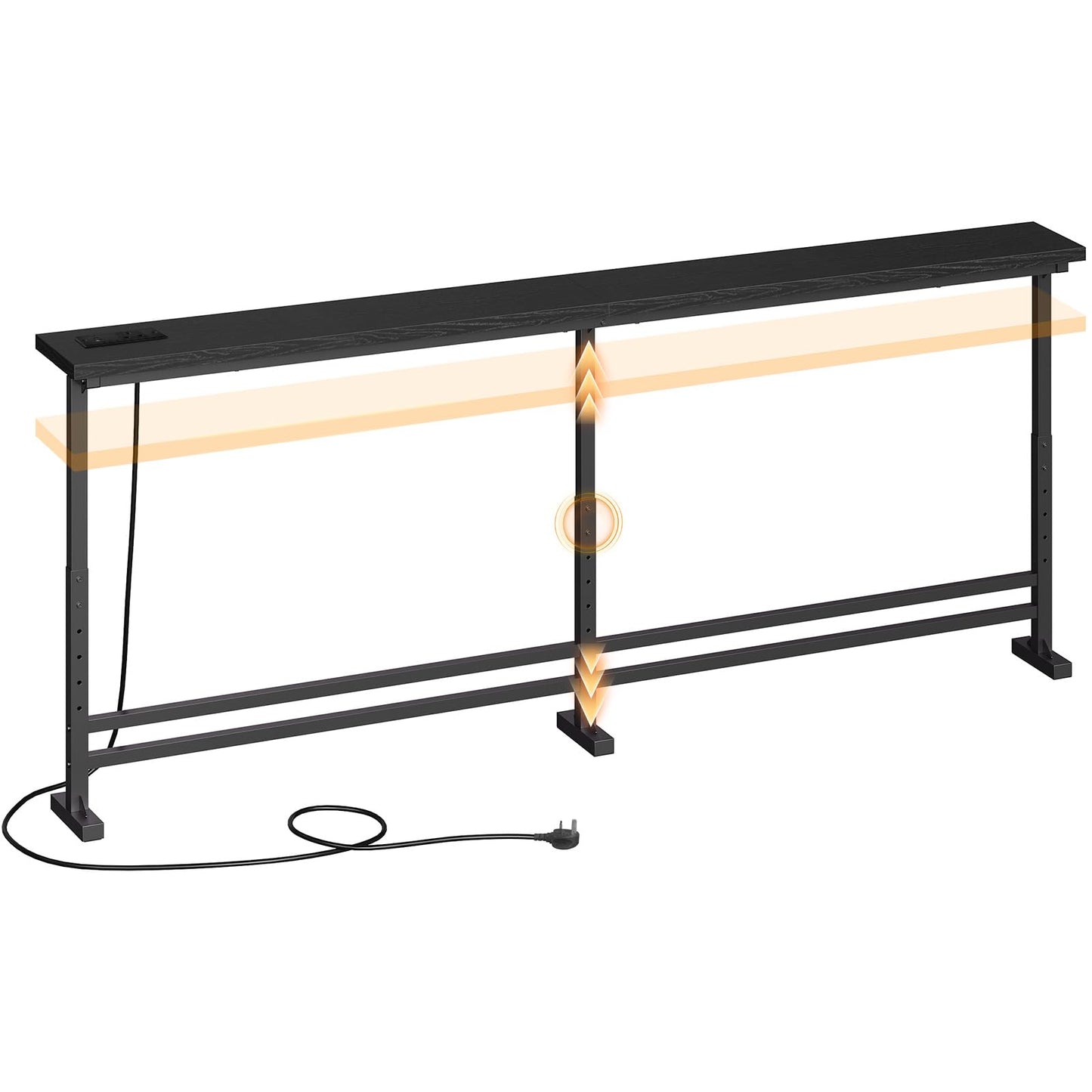 YATINEY 15 cm Slim Console Table, Height-Adjustable Behind Sofa Table, 200 cm Hallway Table, Narrow Long Sofa Table with Power Outlet