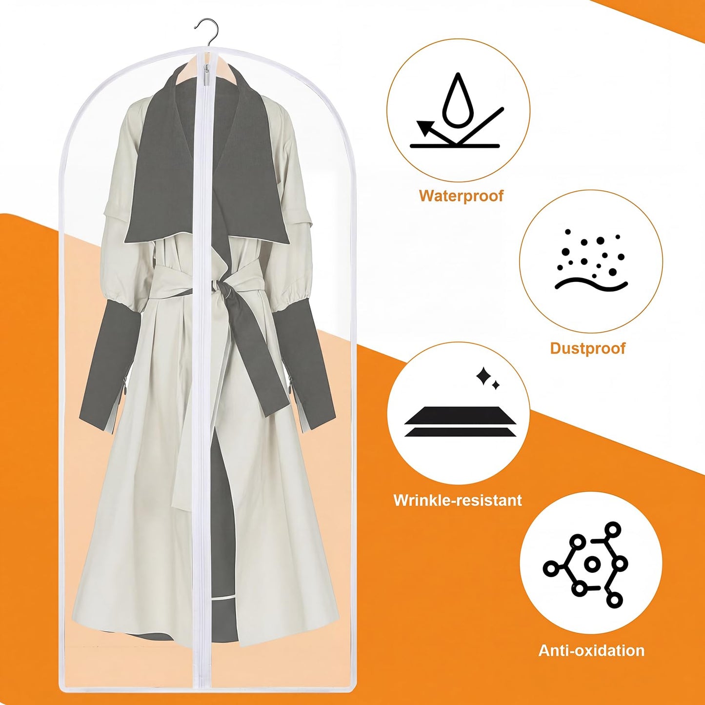 12 Pack Dress Bags Covers Long, 55in PEVA Garment Bags Suit Bags,White Edge