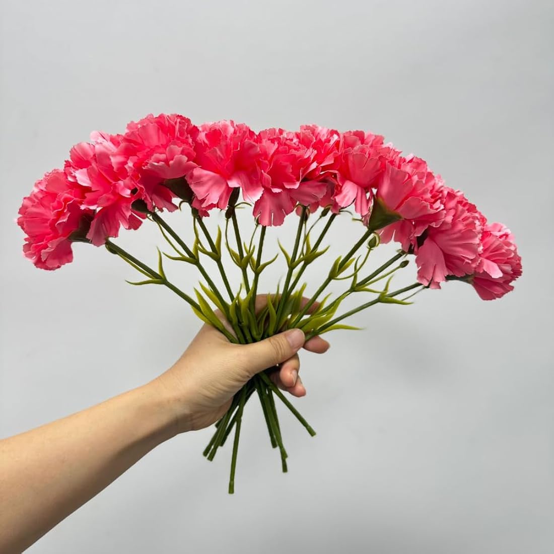 Rikyo 11inch Bouquets 10 Stem Carnations,Outdoor No Fade Artificial Flower,Mini Carnation Silk Petals Fake Flowers Forever Plants for Photo Props Home Party and Wedding Holding Flowers(Red)