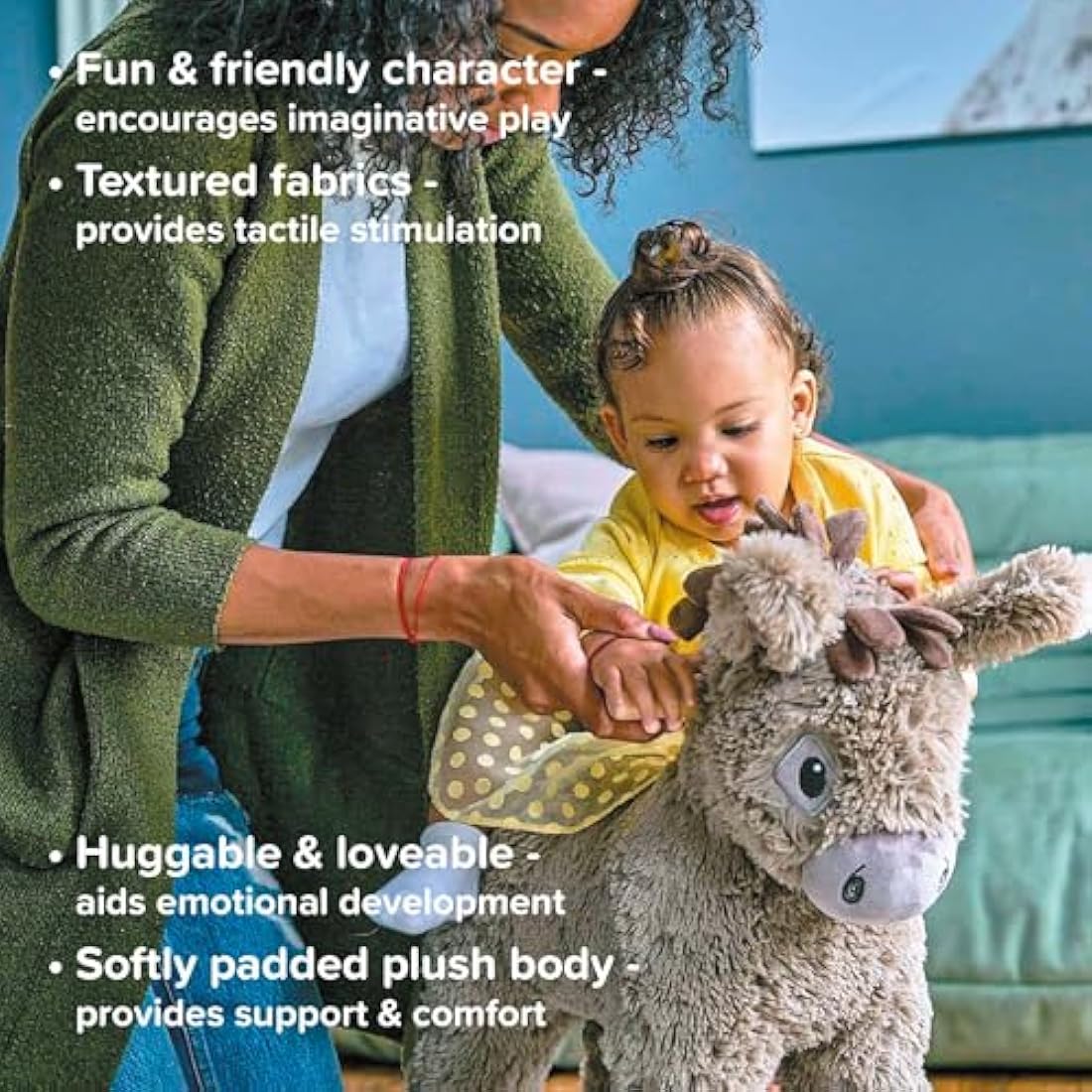 Little Bird Told Me - Norbert Donkey Rocking Toy for Baby/Toddler 9+ Months Unisex - Soft Plush Fabric, Solid Wooden Frame & Rockers, Scrunchy Ears & Tail - British Brand Since 2007