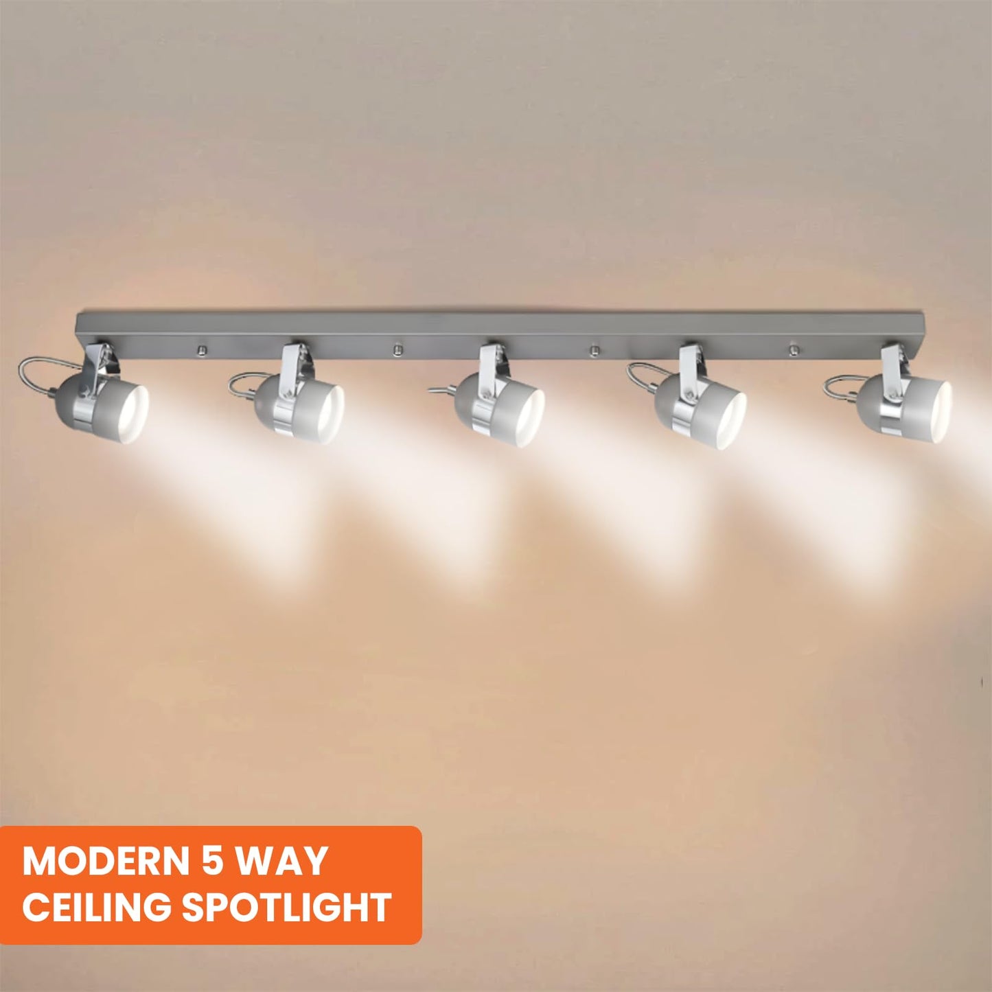 UKEW Modern 5 Way Ceiling Spotlight - Straight Bar Long 90CM Spot Bar 50W Lights Adjustable Retro Heads - GU10 LED Fitting for Bedroom Restaurants