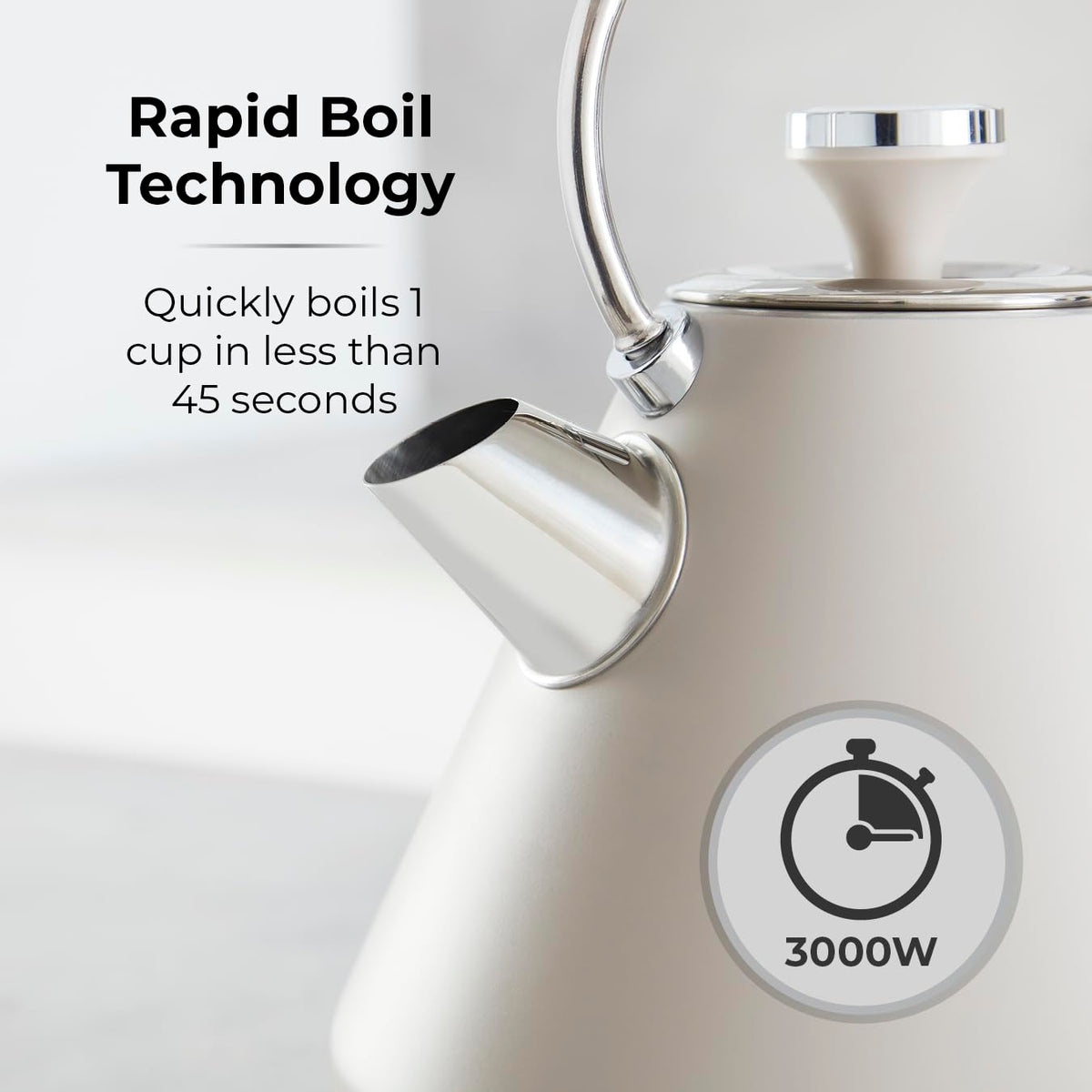 Tower T10044MSH Cavaletto Pyramid Kettle with Fast Boil, Detachable Filter, 1.7L, 3000 W, Latte and Chrome Accents