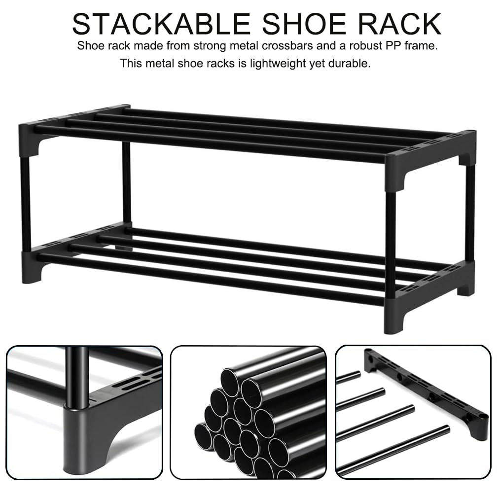 XIANGLV 3-Tier Shoe Rack, Slim Shoe Rack Storage, Anti-Rust Coating, Suitable For Dormitory, Rental House, Balcony, Stackable Narrow Shoe Shelf