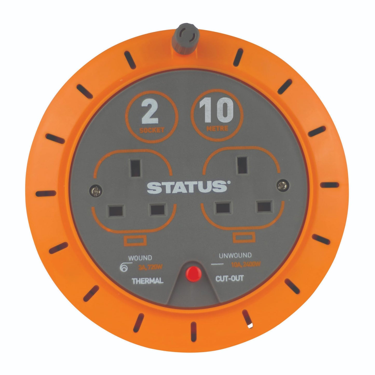 STATUS | 10 Meters | 10 A Double Socket Cassette Reel with Thermal Out | Orange | S10A10MCR6