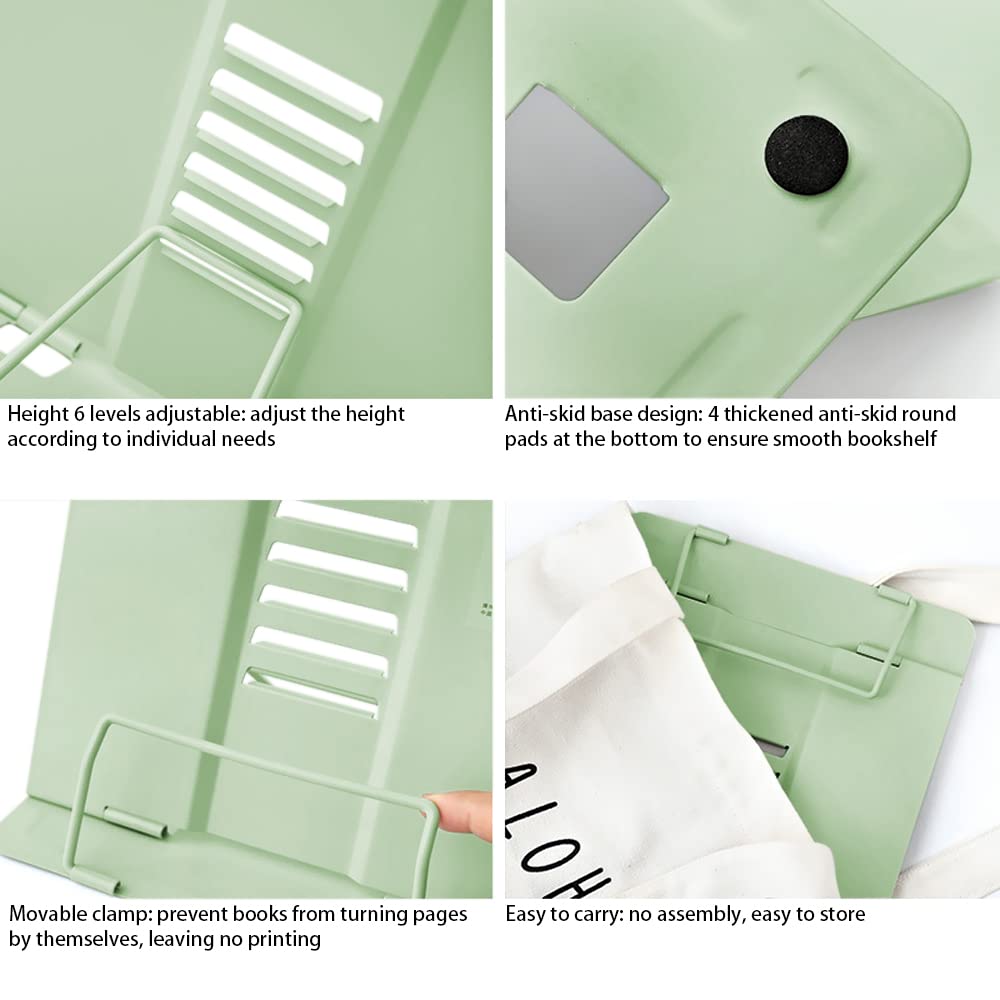 Book Stand, Multifunctional Metal Book Holder for Reading (Green)