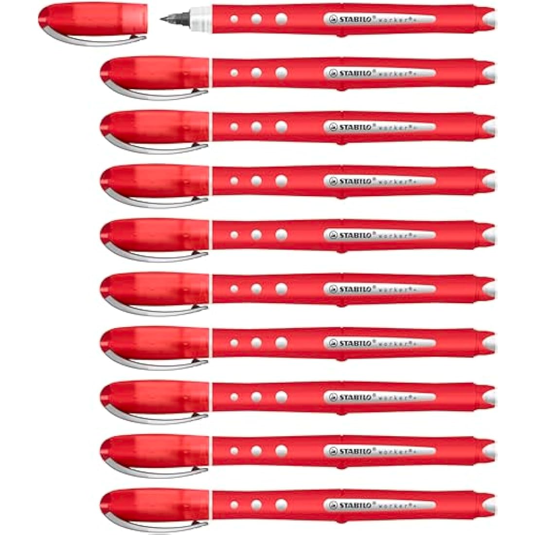 STABILO worker+ colorful - Rollerball - Pack of 10 - Red