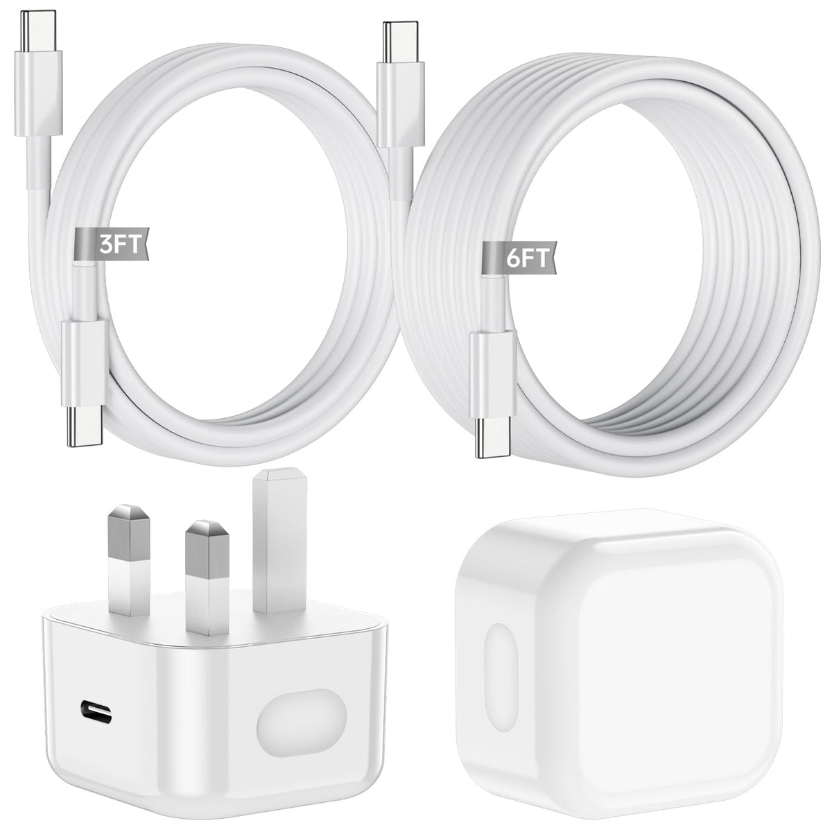 iPhone 17 16 Fast Charger, 20W USB C Fast Charger Plug with 1M+2M USB C to C Type C Cable for iPhone 17/17air/17 pro/17pro max/17plus/ iPhone16/15